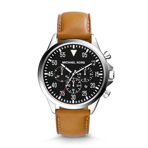 michael kors gage leather-strap silver-tone watch 225.00|Michael Kors Gage Chronograph Quartz Grey Dial Men's Watch .